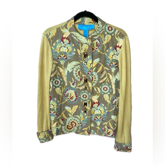 Doncaster Sweaters - Doncaster Sport Crystal Snap Front Floral Tapestry Long Sleeve Sweater Jewels 12